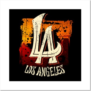 L.A Los Angeles skyline distressed Posters and Art